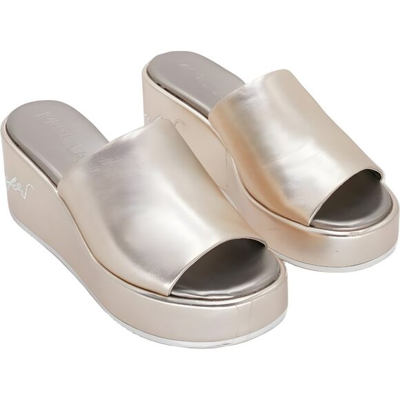 Karl Lagerfeld Calvina Slide Wedge Sandal White Gold Women's US 8M - Picture 4 of 6